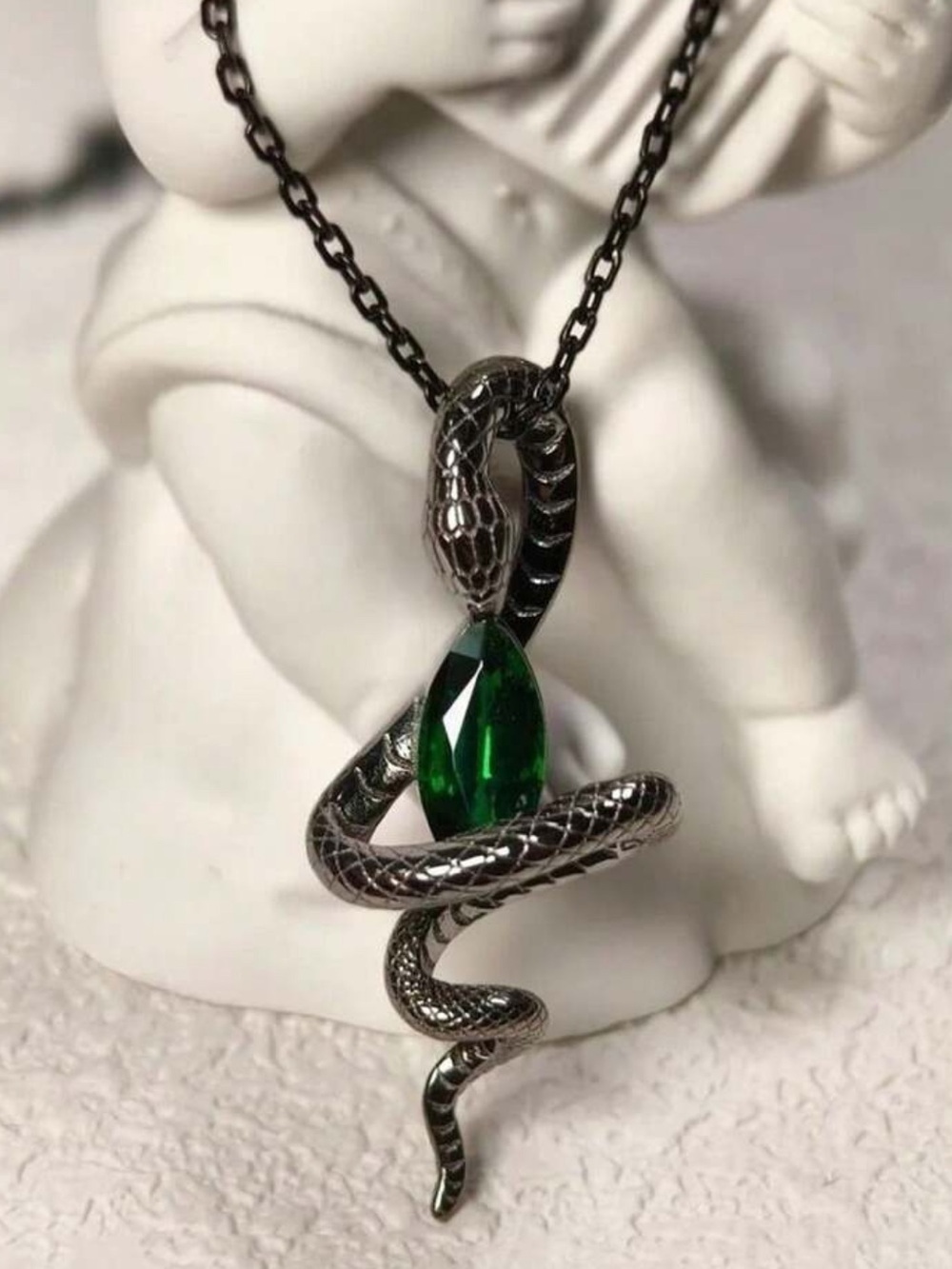 Emerald Serpent Pendant Necklace - Green & Black